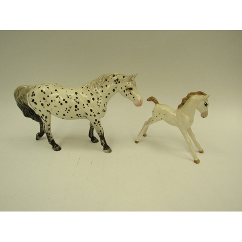 1441 - A Beswick Appaloosa- spotted walking pony in gloss, model no. 1516 together with a Wade foal