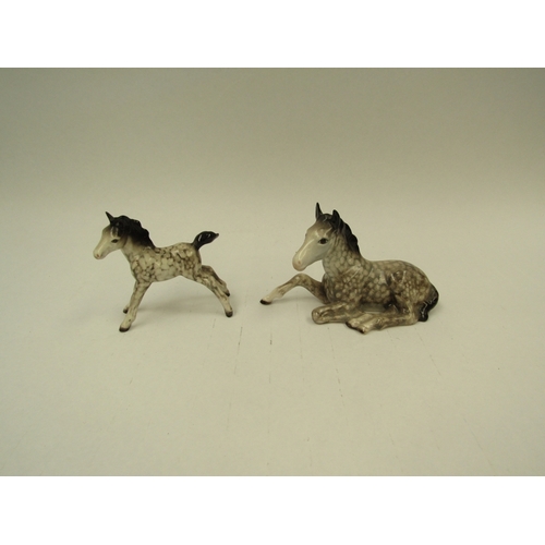 1443 - A Beswick foal, lying in Rockinghorse grey gloss, model no. 915 together with a Beswick foal-small s... 