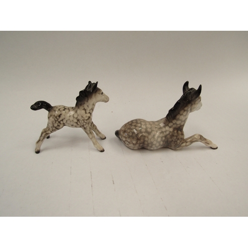 1443 - A Beswick foal, lying in Rockinghorse grey gloss, model no. 915 together with a Beswick foal-small s... 