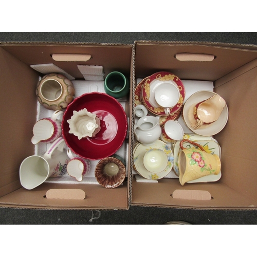 1650 - Two boxes of mixed ceramics including a part Paragon tea set, Belleek with black mark, Crown Devon, ... 