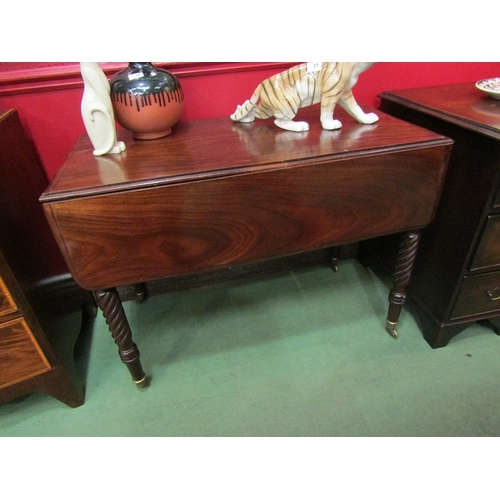 176A - A Victorian mahogany drop flap table on barley twist legs to brass cup castors     (E) £20-30