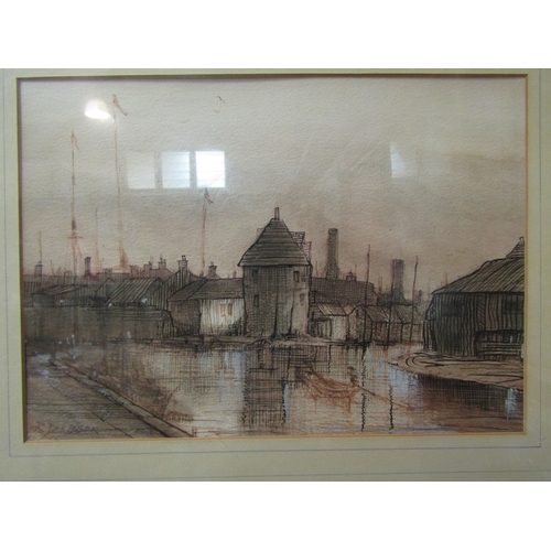 397 - R.DOBSON: Two mixed media paintings depicting river and street scenes and an unsigned oil (3)     (E... 