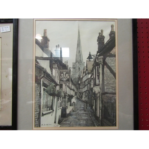 397 - R.DOBSON: Two mixed media paintings depicting river and street scenes and an unsigned oil (3)     (E... 