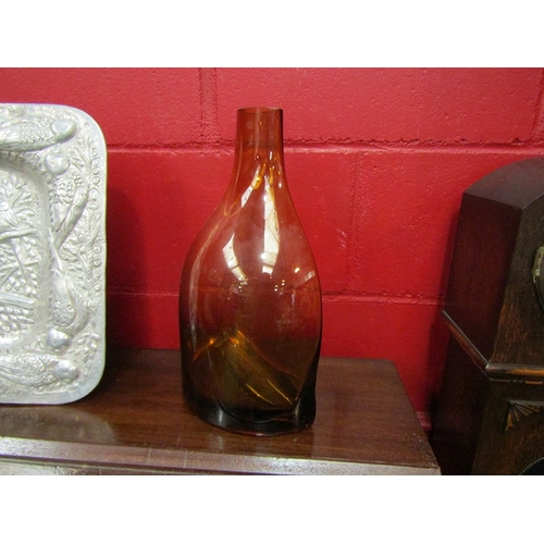 142 - An amber Art Glass vase with flat back, 35cm tall