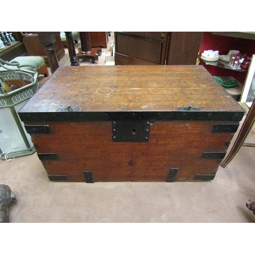 224 - An oak metal bound chest with candle box interior, 36cm x 66cm x 41cm    (R) £60