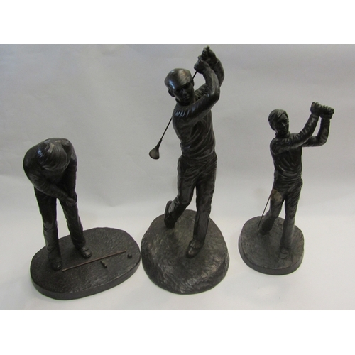 465 - Three bronze effect golfing figures a/f