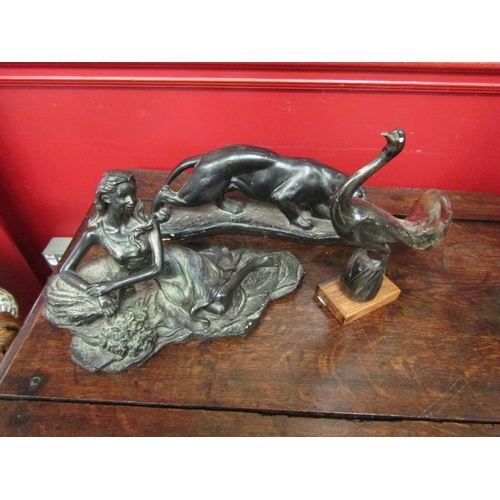 24 - Three decorative figures including reclining lady and a Shelley & Meyer of Delhi horn pheasant