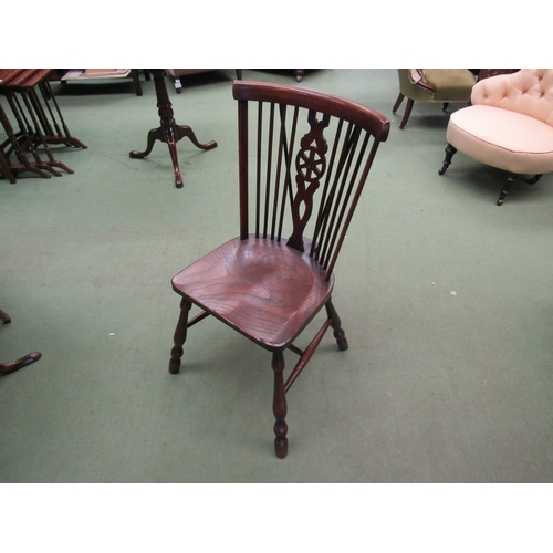 43 - A 19th Century revival set of eight elm seat Thames Valley stick back dining chairs having a wheel b... 