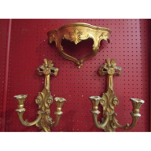 48 - A pair of Mod Depose gold finish Italian composite candle wall sconces together with a wall bracket ... 