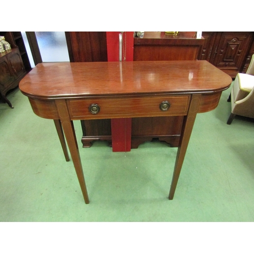 103 - An Edwardian satinwood line inlaid D-shape top side table the single frieze drawer over square taper... 