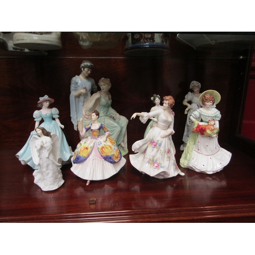 136 - A selection of ceramic figures including Royal Doulton Jane, Hazel and Christine, Coalport Kathleen,... 