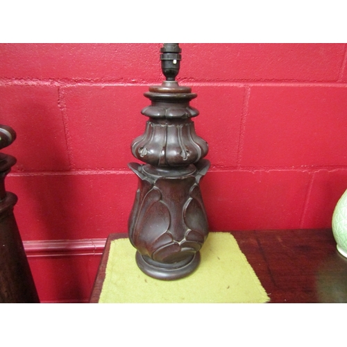 138 - A Victorian mahogany tulip carved lamp stand together with a smaller version, possibly made from par... 