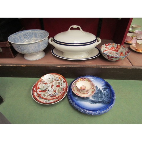 247 - Mixed Victorian and later ceramics including Japanese imari, flow blue and lidded tureen