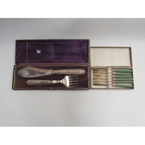 410 - A quantity of cased flatware including cake knives, butter knives etc.