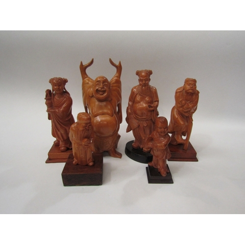 299 - Six mid-20th Century Chinese carved boxwood deities     (R) £25