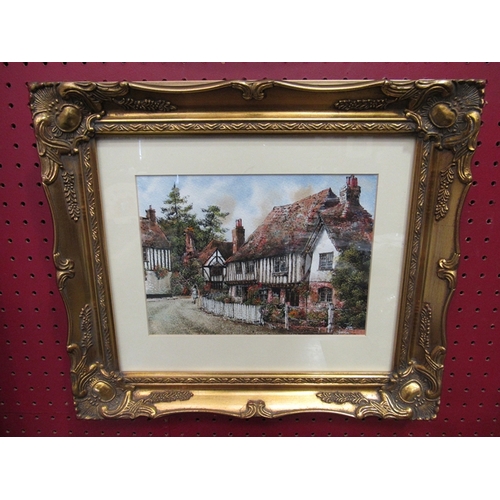 24 - R. SIGER: An ink and watercolour, Ightham, Kent, signed lower right, gilt framed and glazed, 16.5cm ... 