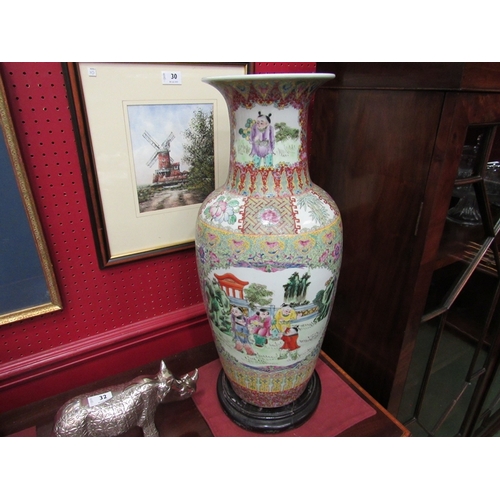 33 - A large Chinese vase, hand painted floral design and figures, 62cm high including wooden stand