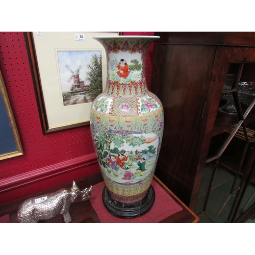 33 - A large Chinese vase, hand painted floral design and figures, 62cm high including wooden stand