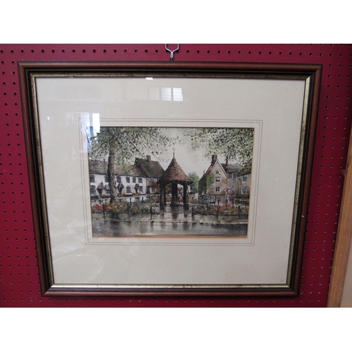 35 - R. SIGER '93: An ink and watercolour of a village well, signed lower left, framed and glazed, 21cm x... 