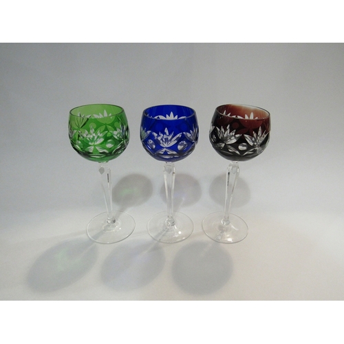 47 - Three bohemian colourful hock glasses