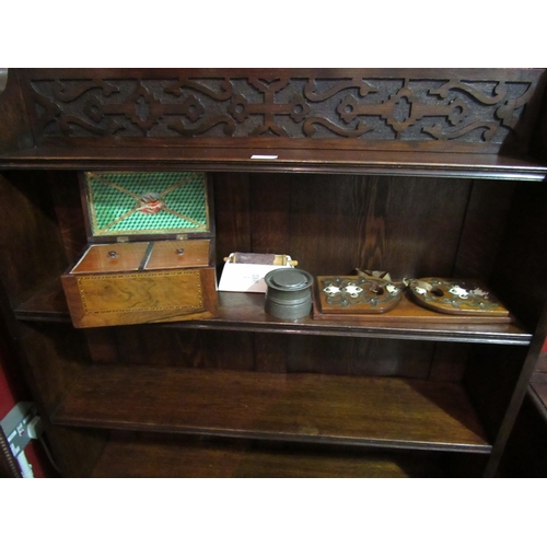 59 - A Gothic influence mahogany book slide with bone and brass mounts together with a rosewood and burr ... 