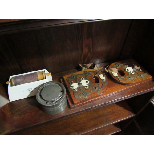 59 - A Gothic influence mahogany book slide with bone and brass mounts together with a rosewood and burr ... 