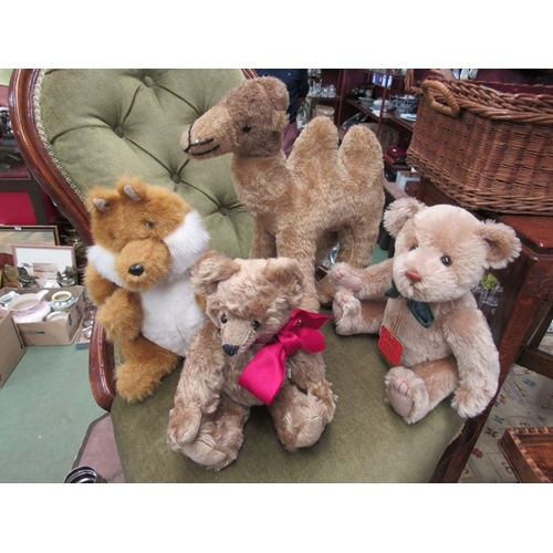 7 - Four soft animals including camel, jointed bear, Teddy Bear Company jointed bear and doorstop fox (4... 