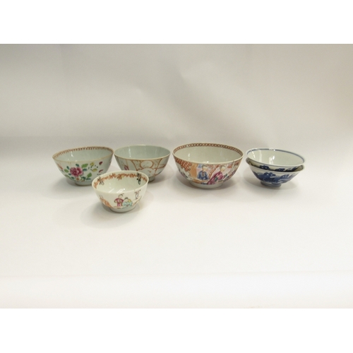 332 - A collection of Chinese bowls to include two blue and white caterpillar and leaf (6)