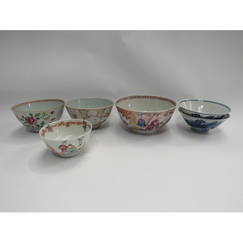 332 - A collection of Chinese bowls to include two blue and white caterpillar and leaf (6)