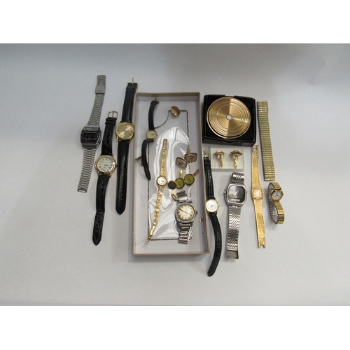 336 - Ladies & gents wristwatches , a compact and cufflinks