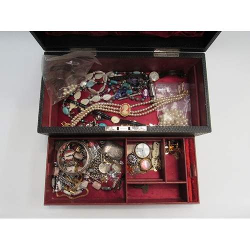 337 - Jewellery box and mostly bijouterie contents including necklaces, bracelts, whistle, vesta case