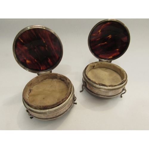 341 - A pair of silver and tortoiseshell trinkets pots on feet, one a/f     (R) £60