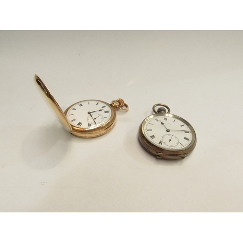 350 - A gold plated fob watch and another stamped 800