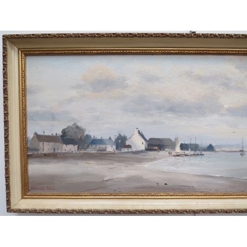 1104 - MARCUS FORD (1914-1989): ' Rowhedge, Essex' oil on canvas, 29cm x 75cm, framed