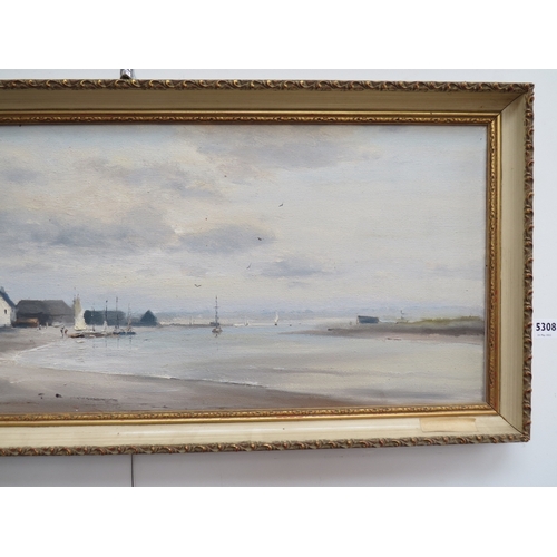 1104 - MARCUS FORD (1914-1989): ' Rowhedge, Essex' oil on canvas, 29cm x 75cm, framed