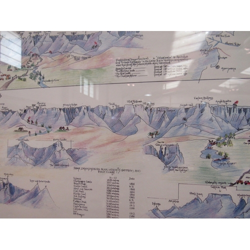 1040 - Panorama of the Drakensberg, South Africa, by M.Zonneveld, showing mountain ranges, peak heights and... 