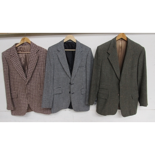 1230 - Three gents wool sports jackets including Burton, Harris Tweed and a black and white hounds tooth ex... 