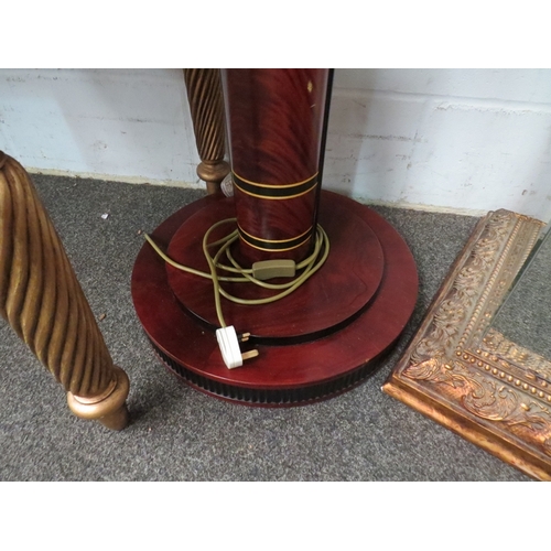 1011 - A pair of reproduction tall column standard lamps with Greek key band above lion ringed mask to eith... 