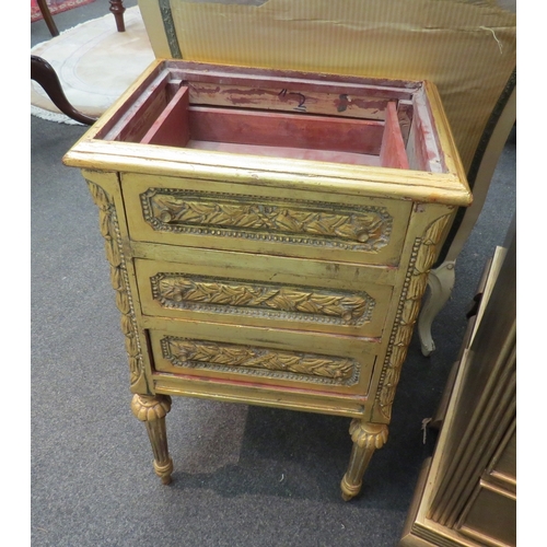 1119 - A pair of small gilt bedside tables, lacking tops, 70cm x 42cm x 32cm