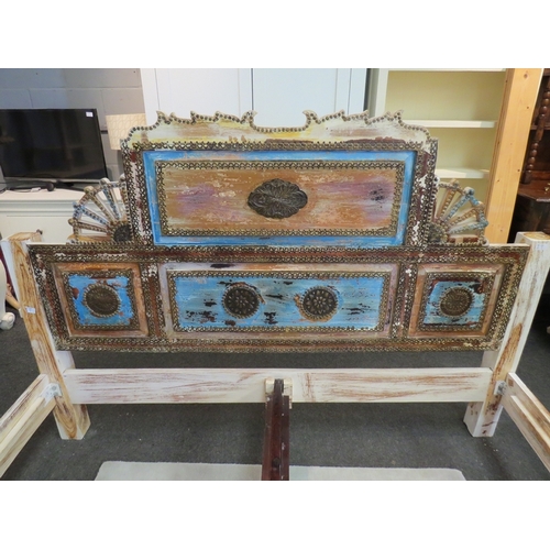 1127 - An Indian painted panel super king size bed    (R) £60