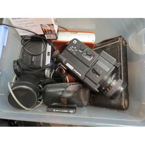 1247 - Two crates and bags containing cameras and accessories including Kodak, video recorder, lenses etc