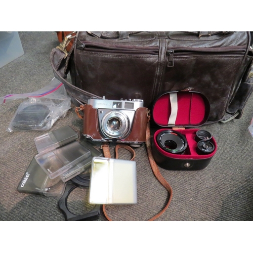 1247 - Two crates and bags containing cameras and accessories including Kodak, video recorder, lenses etc