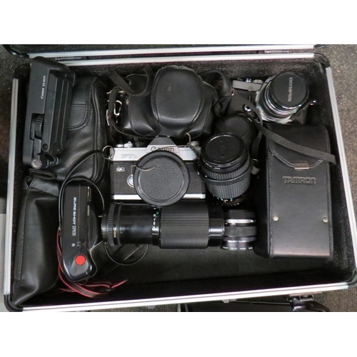 1259 - Three cases containing photographic items including Nikon, Minolta, Konica etc. Cameras for spares a... 