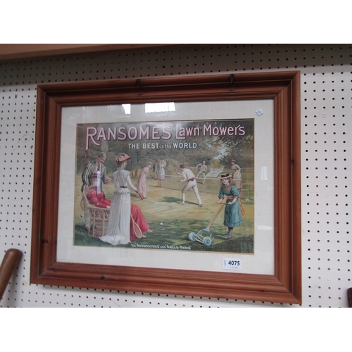 4075 - A pine framed print Ransomes Lawnmowers