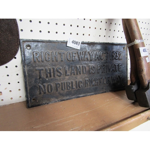 4083 - A cast iron Right of Way Act plaque