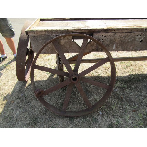 4681 - A pair of all iron multi spoke implement wheels, hubs stamped MBW, 36