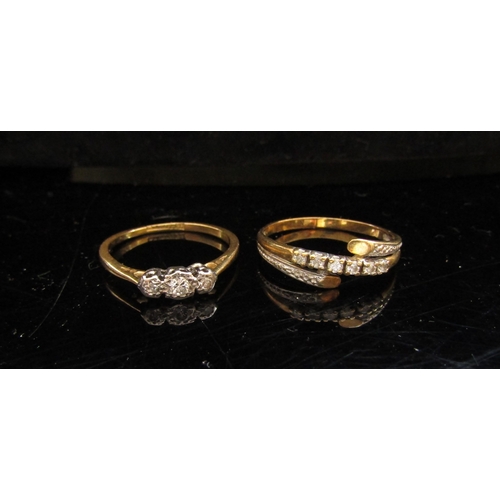 5083 - Two gold rings set with diamonds. Sizes P/Q and S, one marked 18ct/Plat, 4.1g