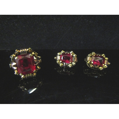 5109 - A synthetic ruby ring. Size U, 5g with a pair of matching earrings stamped 585, 4.7g    (R) £200