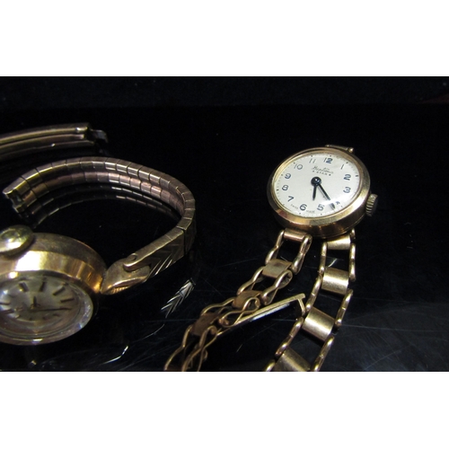 5153 - A 9ct gold Omega lady's wristwatch, strap a/f and a 9ct gold lady's wristwatch, 32.3g total