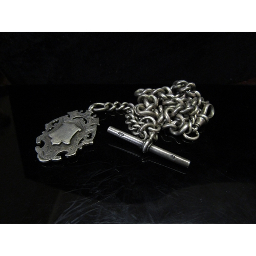 5158 - A Victorian silver albert on a silver watch chain with T-bar, 64g